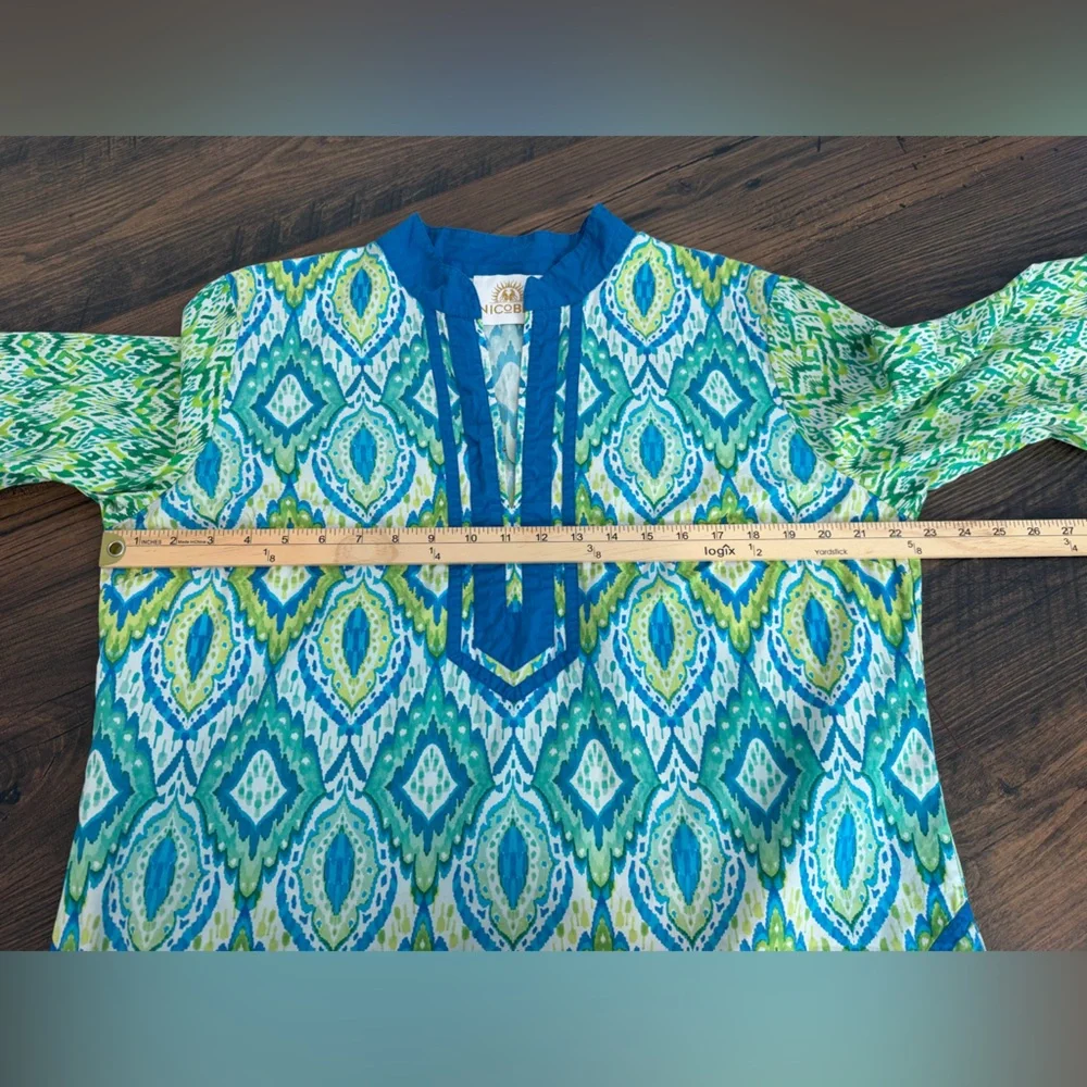 NICOBLU Nicobar Tunic Jungle Green Ikat Pullover Resortwear Cotton